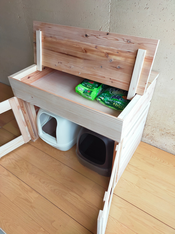 ストッカー付きデュオトイレ　２つしまえる　猫トイレカバー 無塗装