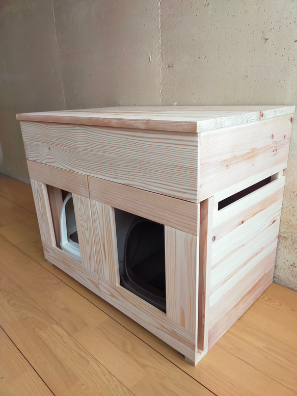 ストッカー付きデュオトイレ　２つしまえる　猫トイレカバー 無塗装