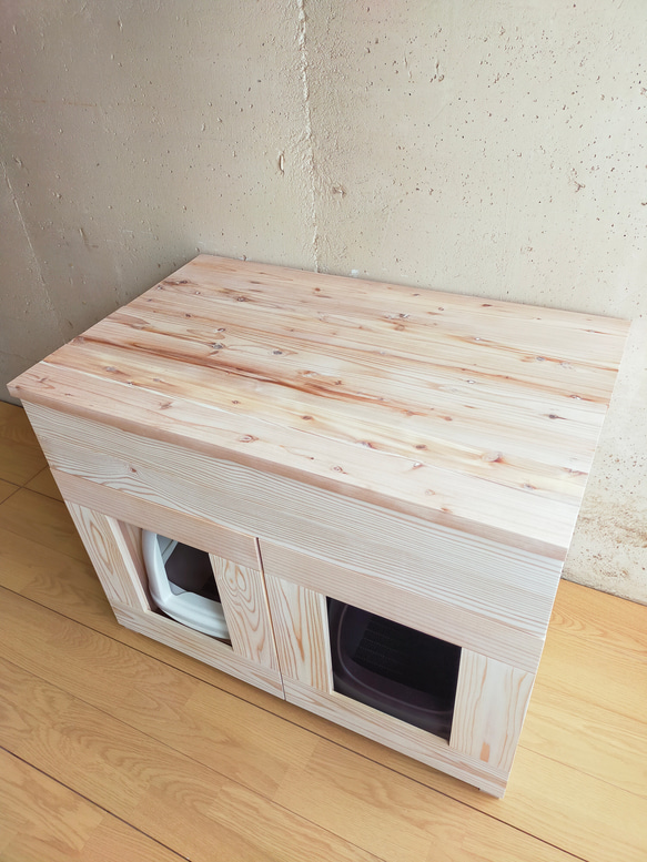 ストッカー付きデュオトイレ　２つしまえる　猫トイレカバー 無塗装