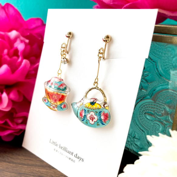 ChinaTea earring -華-｜中国茶器イヤリング・ピアス 3枚目の画像