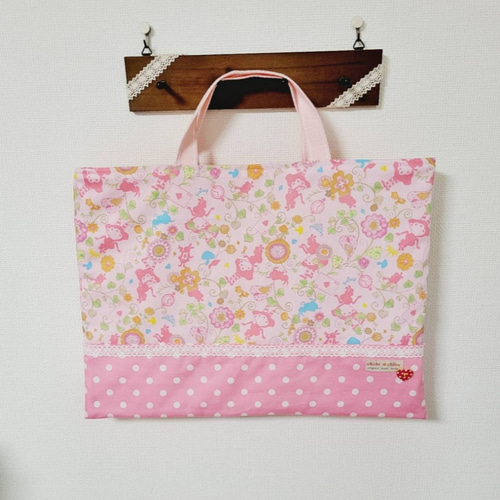 C アリス 薄ピンク 紫 ドット てさげバッグ レッスンバッグ 上履き入れ C アリス 薄ピンク 紫 ドット てさげバッグ レッスンバッグ 上履き入れ