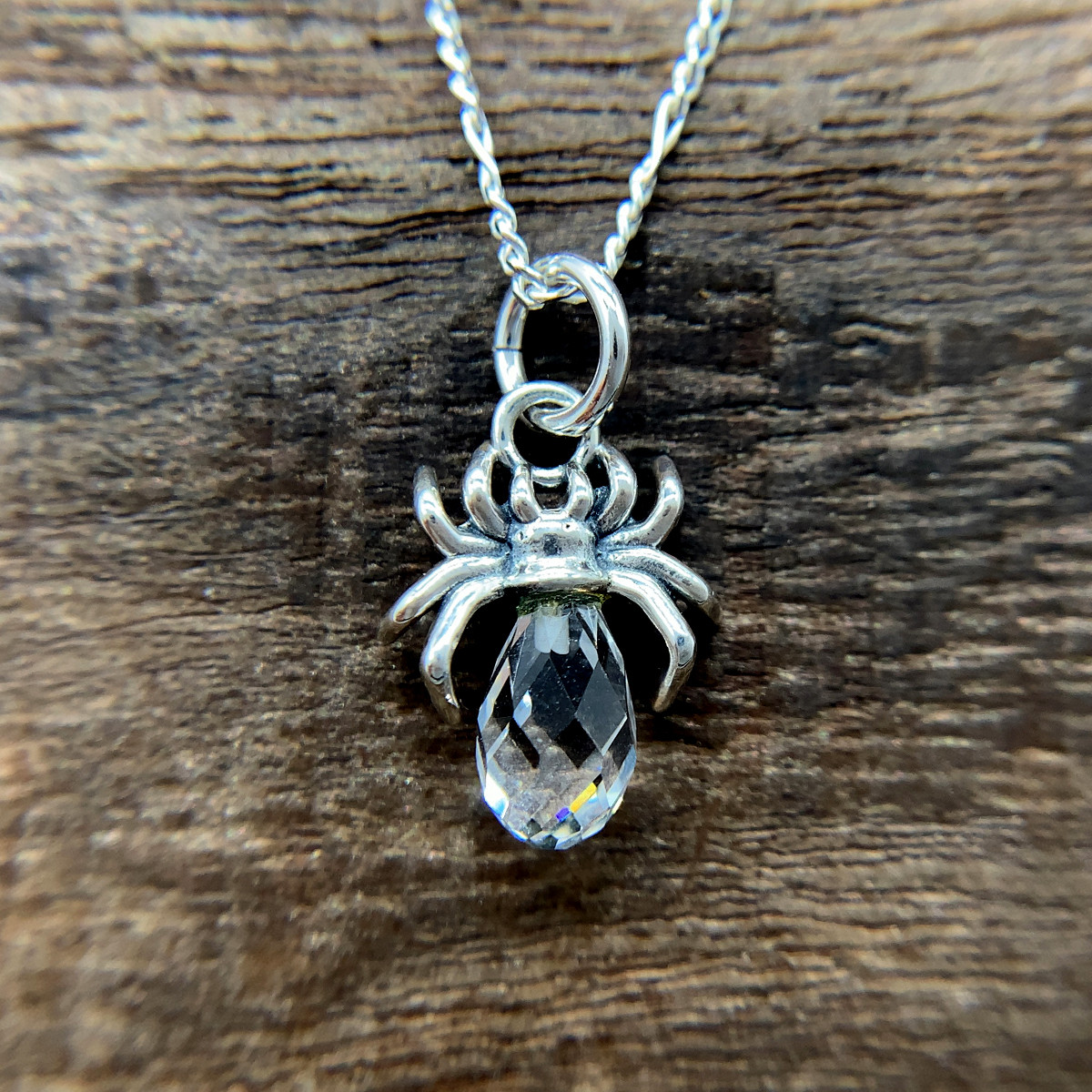 蜘蛛 ネックレス クリア/シルバー925 つけっぱなし/シルバーアクセサリー ゴシック/男性へのプレゼント/snd086