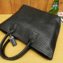 ☆上品ダークネイビー☆ペイズリー柄レザーのミニトートバッグです♪S