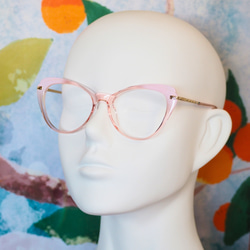 フォックス型｜桃色フレーム｜老眼鏡、だてメガネ、近視用・乱視用・サングラスとして作成OK 3枚目の画像