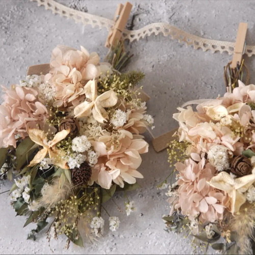 スワッグ5個セット*ガーランド~アンティークベージュ紫陽花 スワッグ5個セット*ガーランド~アンティークベージュ紫陽花