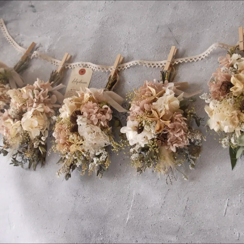スワッグ5個セット＊ガーランド~アンティークベージュ紫陽花