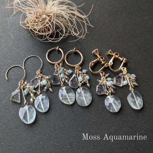 14kgfモスアクアマリン・トルマリンピアス/イヤリング