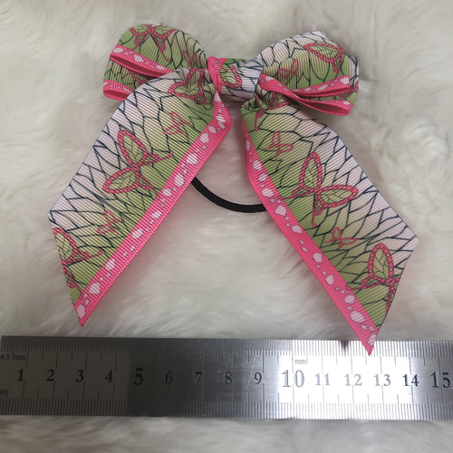 確認　たらりんヘアリボン ヘアゴ厶　533　和風 和柄 蝶 ファー　緑 確認 たらりんヘアリボン ヘアゴ厶 533 和風 和柄 蝶 ファー 緑
