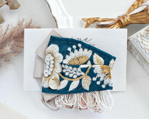インド刺繍 ヘアクリップ インド刺繍リボン グリーン 緑