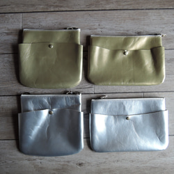 【nil】箔押し レザー サコッシュ 横型 2way マット ゴールド シルバー nl-pouch_gs-W 13枚目の画像