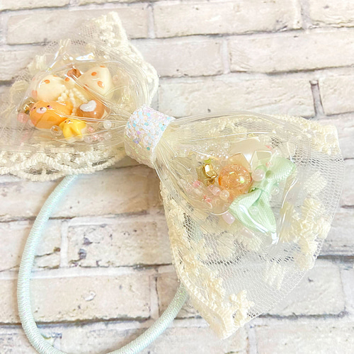 ハンドメイド☆ひまわり♡ストライプꗯ̤̮.*綿入りリボンヘアゴム
