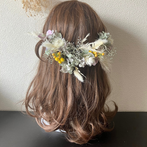 【ミモザ】ヘッドドレス 髪飾り 卒業式 花の髪飾り ヘアパーツ ヘッドドレス 成人式 卒業式 結婚式 ブルー系