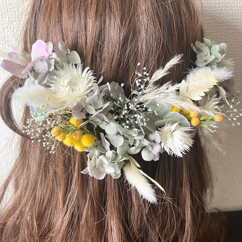 花の髪飾り ヘアパーツ ヘッドドレス 成人式 卒業式 結婚式 ブルー系