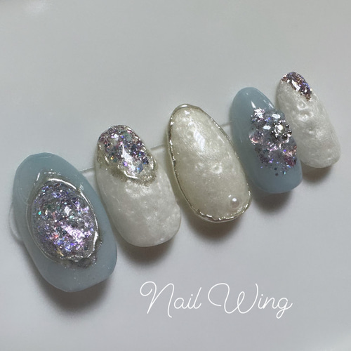 ネイルチップ #111 グリーン天然石 ニュアンス マグネット ぷっくりフラワー ぷっくりフラワー マグネットネイル ピンク ぷっくり ネイル