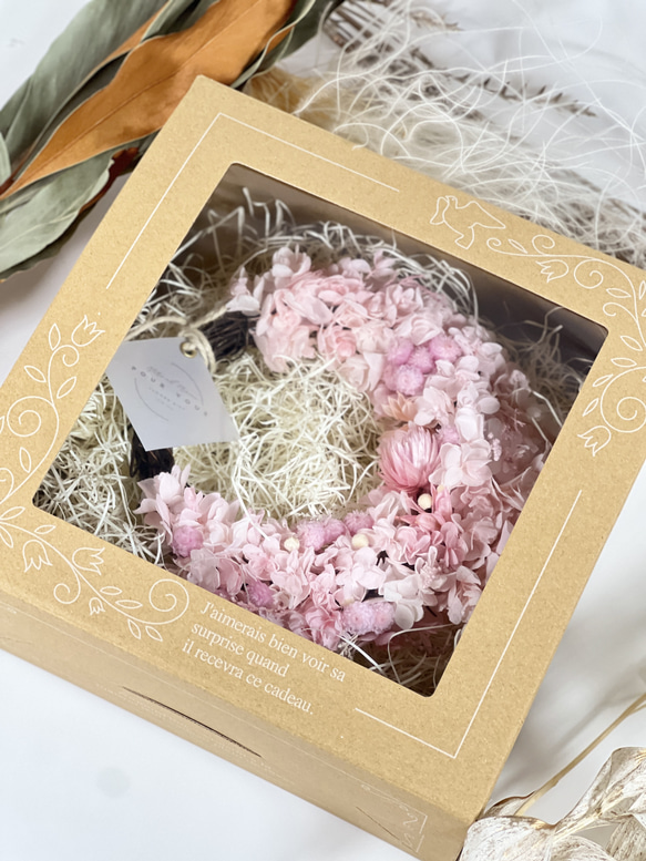 【ピュアな可憐さ♡ホワイトリース】プリザーブドフラワーのアジサイリース　紫陽花　ピンク 3枚目の画像