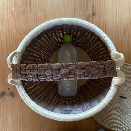 受注制作】コロンとかわいい丸かご(蓋付き) ꕤ(カカオ•ブラウン