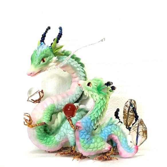 親子龍の置物　縁起物 銀龍の親子 縁起物 オブジェ 龍の置物 その他置物 keokeo 通販