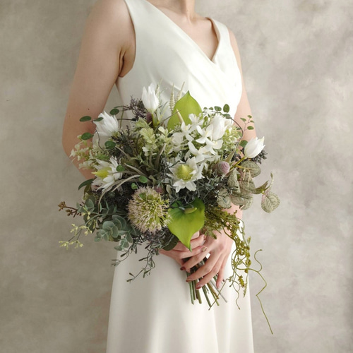 即納品可能】海外風ナチュラルグリーンブーケ/ウェディングブーケ