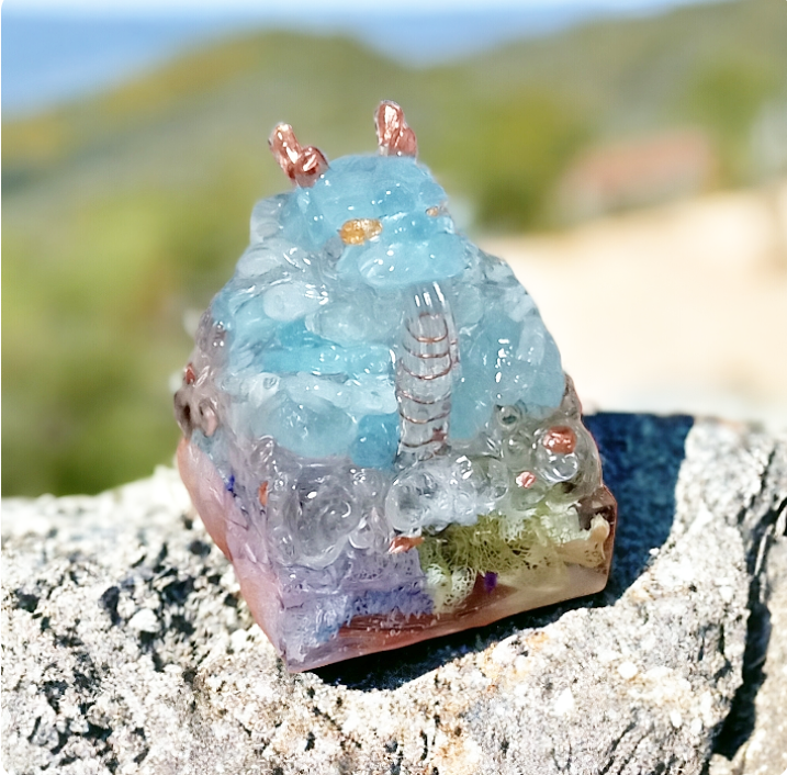 【睦月】お花付き！アクアマリンのお地蔵様形オルゴナイト☆他５点