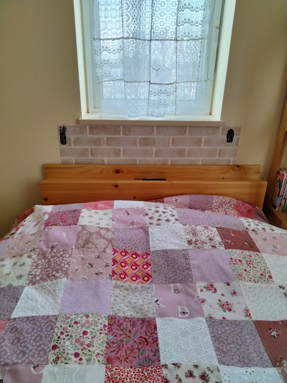 ★受注製作★❤375枚の♡ピンク系の可愛いランダムパッチワークベッドカバー♥ソファカバーにも♥花柄♡コットン♡ 