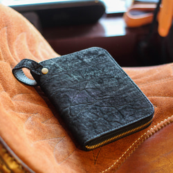 象革を使ったミドルウォレット　"ROUND Middle Elephant"　手帳型財布　ラウンドファスナ　象革　ヌメ革 3枚目の画像