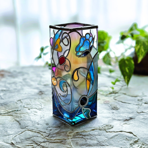 フェアリーのお花畑~青』ガラス花瓶 一輪挿し・花瓶・花器 フェアリーのお花畑~青』ガラス花瓶 一輪挿し・花瓶・花器