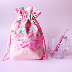 お弁当袋セット ランチ3点セット ランチョンマット 25×35コップ袋 女の子 かわいい ピンク 給食袋 保育園 幼稚園 4枚目の画像