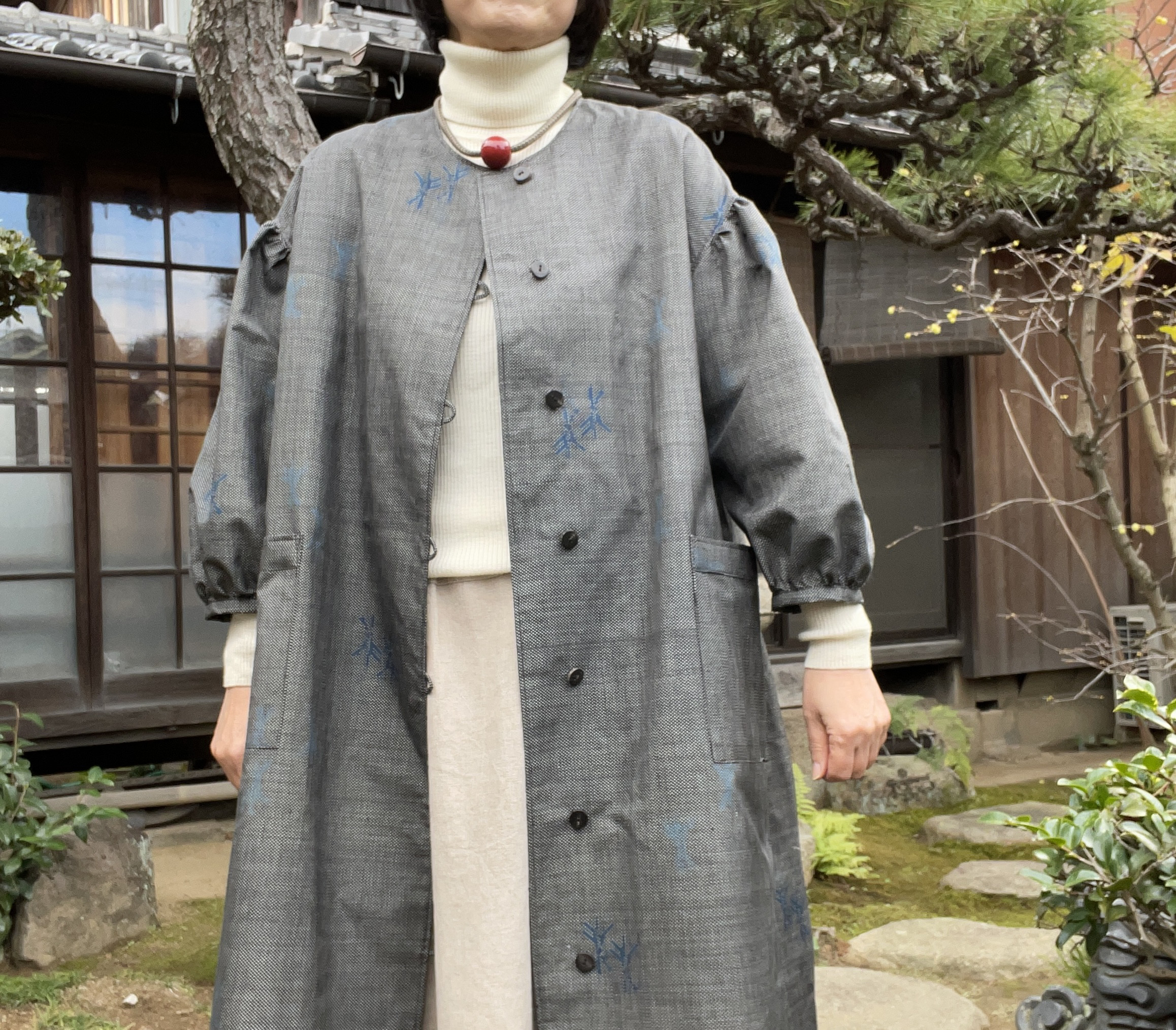 大島紬　お袖が可愛いコート　茶泥がお好きなかたにも　 ふ*ん様 着物リメイク