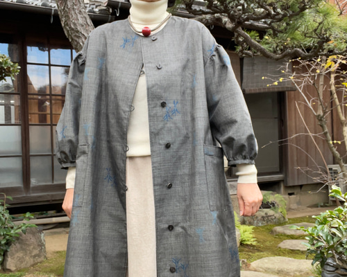 紬リメイク前開きワンピース_36 着物リメイク】脇ギャザーの前開きワンピース/紬 | iichi 日々の暮らし