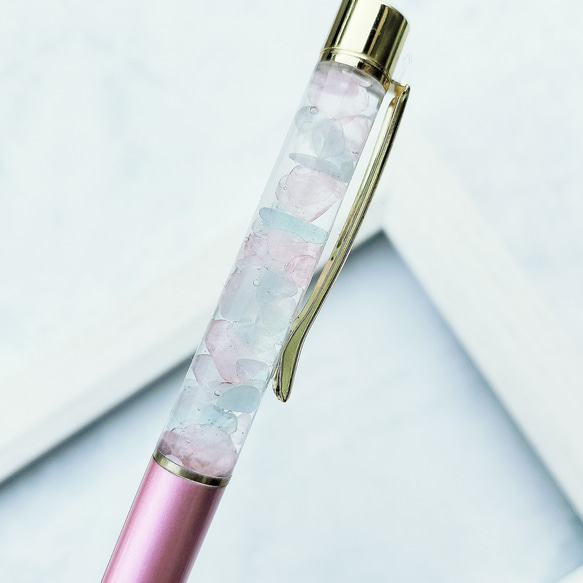 SUISAI」アクアマリン ローズクォーツ 天然石 ハーバリウム ボールペン