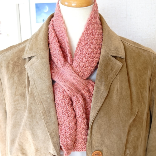 手編みティペットマフラーコーラルピンク 1 マフラー 花＊＊ 通販