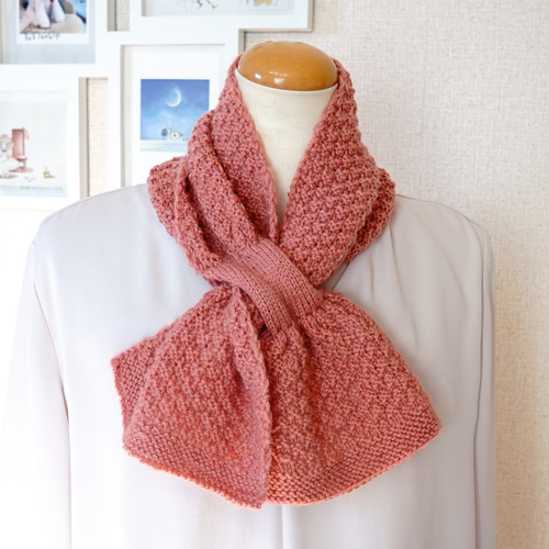 手編みティペットマフラーコーラルピンク 1 マフラー 花＊＊ 通販