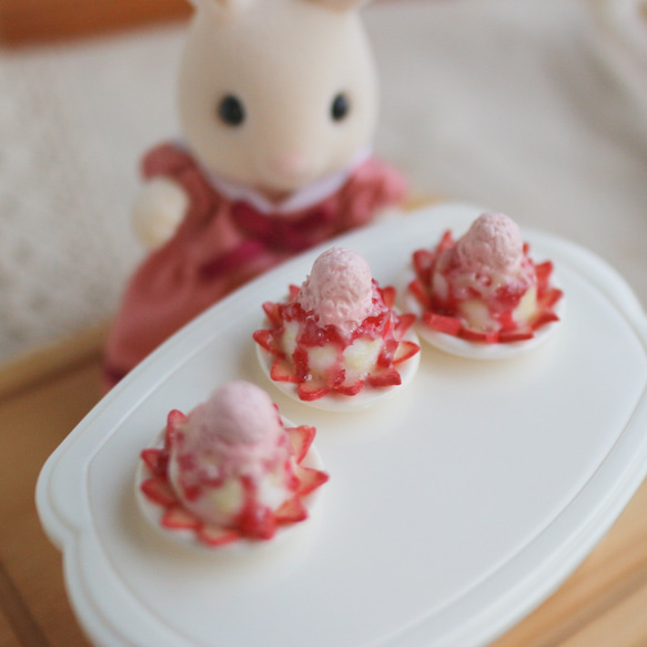 迷你冰淇淋草莓挫冰 刨冰 耳環 單支 1/12 森林家族 娃用 第13張的照片