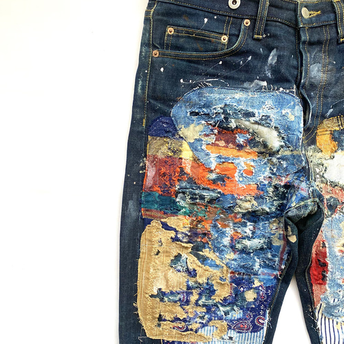 Denim remake boro patchwork repair ロングパンツ Nayadenim 通販