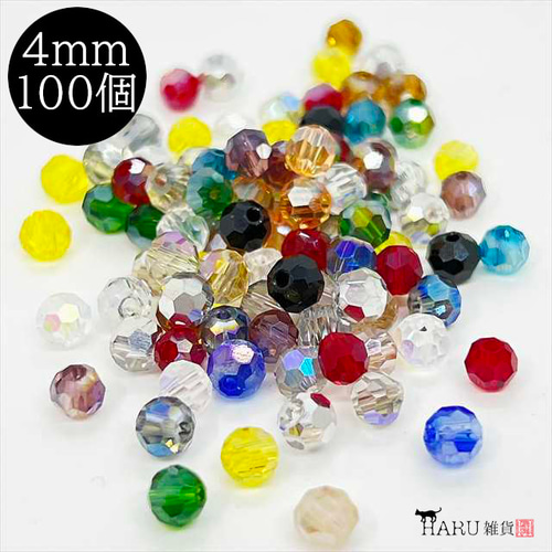 ラウンド カット ガラスビーズ☆4mm ミックス☆100個入り カット 