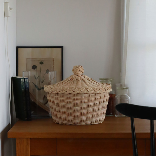 蓋つきかご メリーゴーランド ラタン/籐編みカゴ その他インテリア雑貨