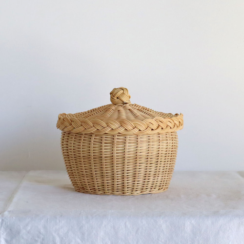 蓋つきかご メリーゴーランド ラタン/籐編みカゴ その他インテリア雑貨