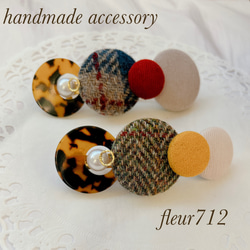 ボタンバレッタ　ヘアアクセサリー　秋冬　ハリスツイード　　ベージュ　　べっ甲　④ 4枚目の画像