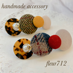 ボタンバレッタ　ヘアアクセサリー　秋冬　ハリスツイード　　ベージュ　　べっ甲　④ 5枚目の画像