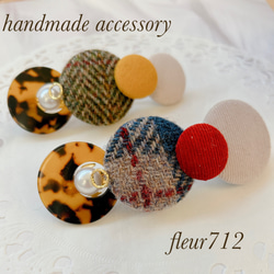 ボタンバレッタ　ヘアアクセサリー　秋冬　ハリスツイード　　ベージュ　　べっ甲　④ 7枚目の画像