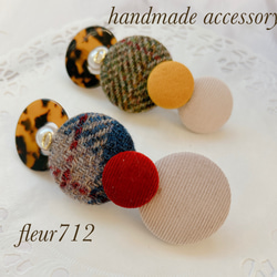 ボタンバレッタ　ヘアアクセサリー　秋冬　ハリスツイード　　ベージュ　　べっ甲　④ 6枚目の画像