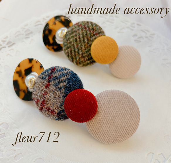 ボタンバレッタ　ヘアアクセサリー　秋冬　ハリスツイード　　ベージュ　　べっ甲　④ 6枚目の画像