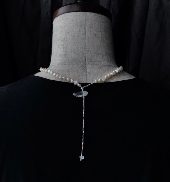 【カレンシルバー】『凛』淡水パールのネックレス(バロック) 6枚目の画像