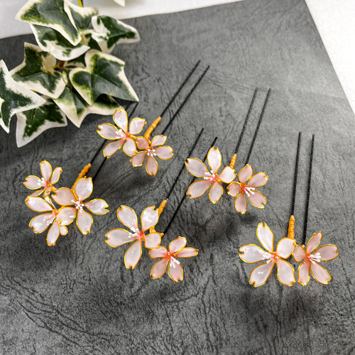 シンプルお花ピン 【桜】 ディップアート髪飾り 成人式 卒業式 結婚式