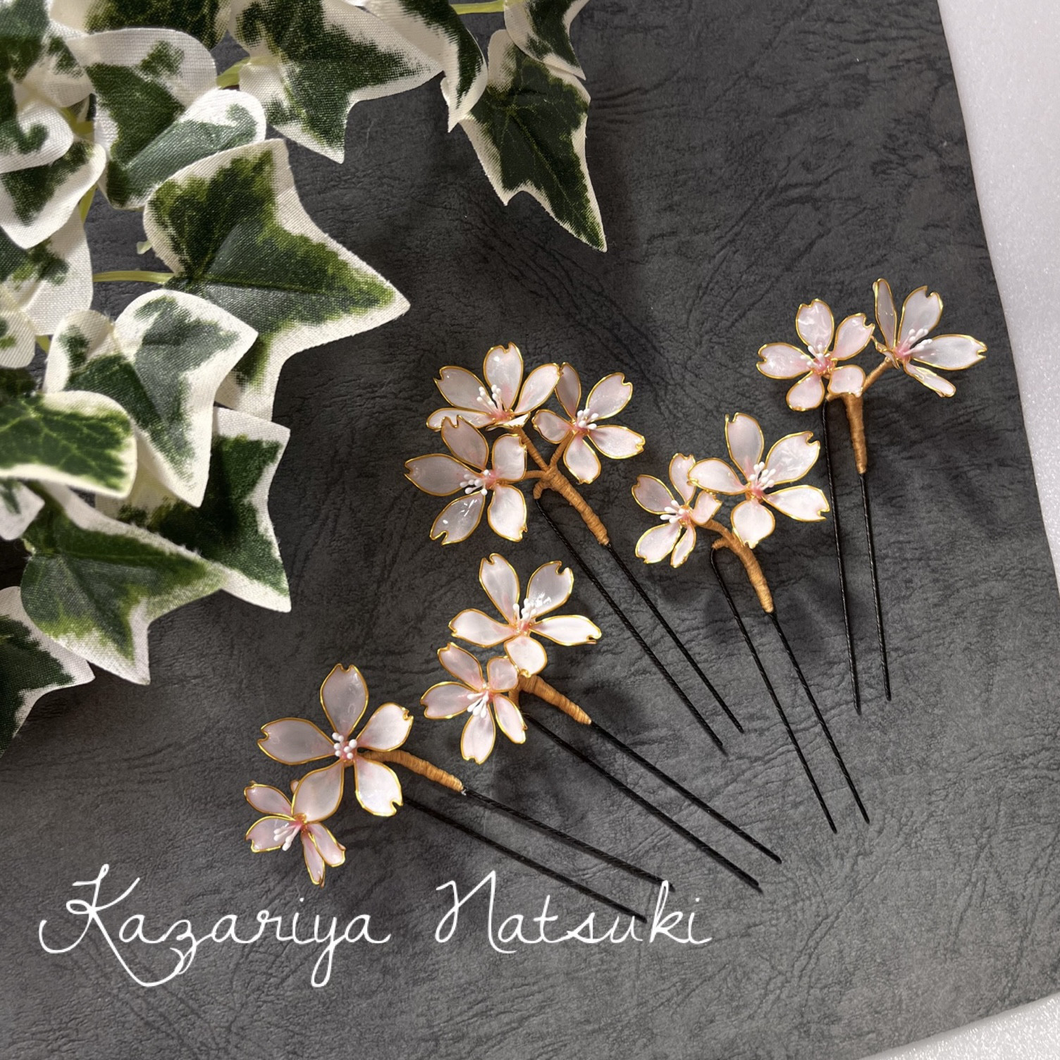 シンプルお花ピン 【桜】 ディップアート髪飾り　成人式　卒業式　結婚式