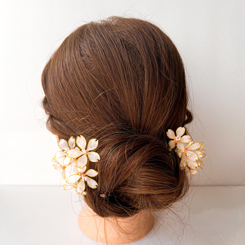 シンプルお花ピン 【桜】 ディップアート髪飾り 成人式 卒業式 結婚式