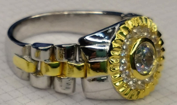 ロレックスモチーフ　シルバーリング　BIG FACE　ゴールドとロジウムのコンビ加工　指輪サイズ＃25 3枚目の画像