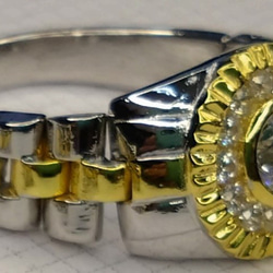 ロレックスモチーフ　シルバーリング　BIG FACE　ゴールドとロジウムのコンビ加工　指輪サイズ＃25 5枚目の画像