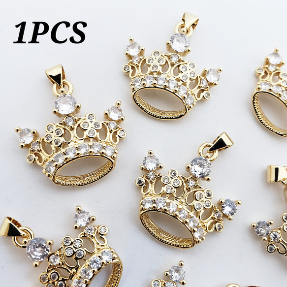 1個 王冠 クラウン 女王 キング 18KGP キュービックジルコニア パーツ