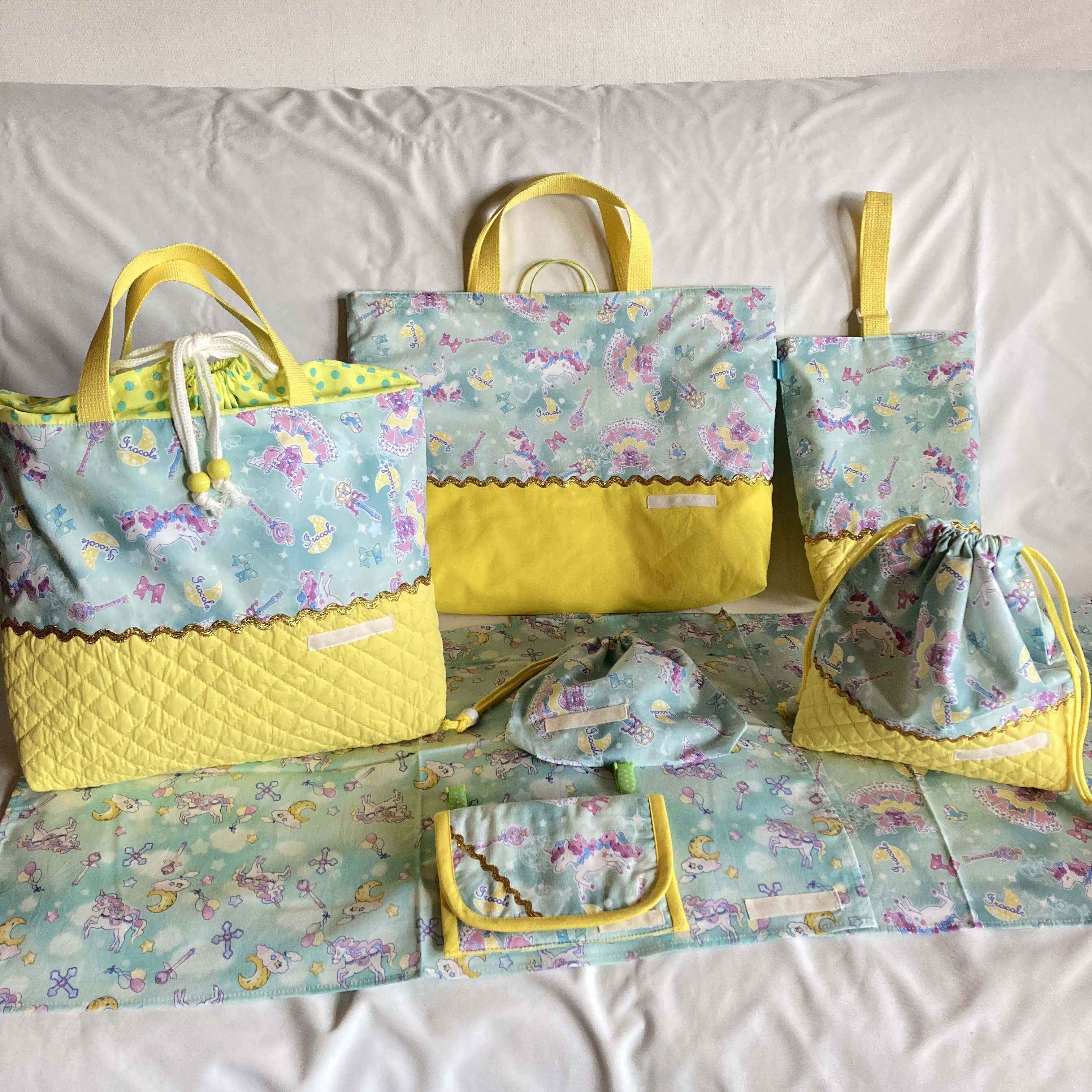 【オーダーOK】入園入学セット79いろコレマジカルユニコーンMミント★手提げ上履き給食お着替え巾着ランチョンマット移動ポ 10,230円